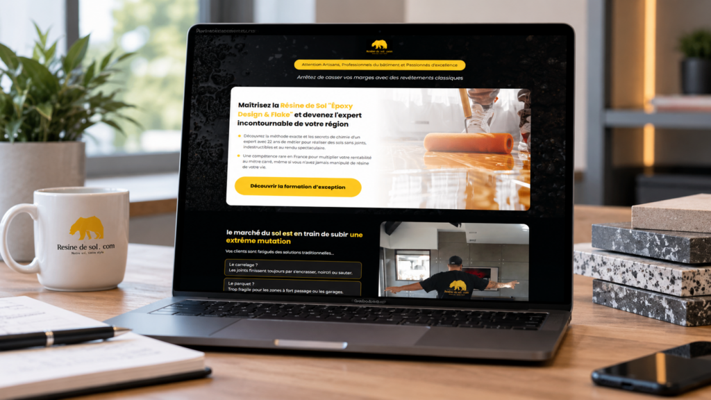 ordinateur qui présente la formation https://formation.resinedesol.com